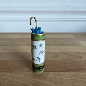 Vintage Artoria Limoges Porcelain UMBRELLA STAND w/Umbrella 3 3/4" Trinket Box